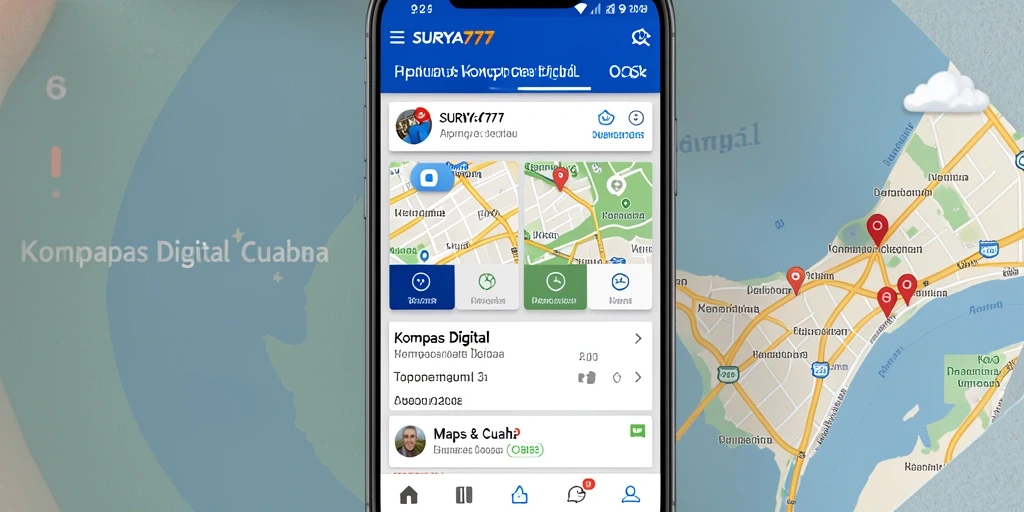 Antarmuka aplikasi SURYA777 yang menawan dengan fungsi kompas digital.