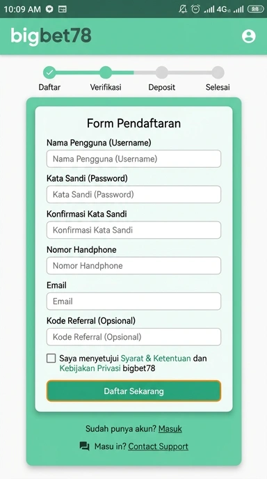Tampilan halaman daftar bigbet78