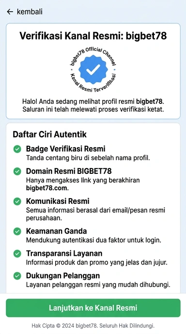 Tampilan kanal resmi bigbet78